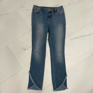 Inc. size 2 skinny fit with flair ankle pant legs.